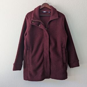 Land's End Boucle Fleece Coat Lush Burgundy Women's Size L